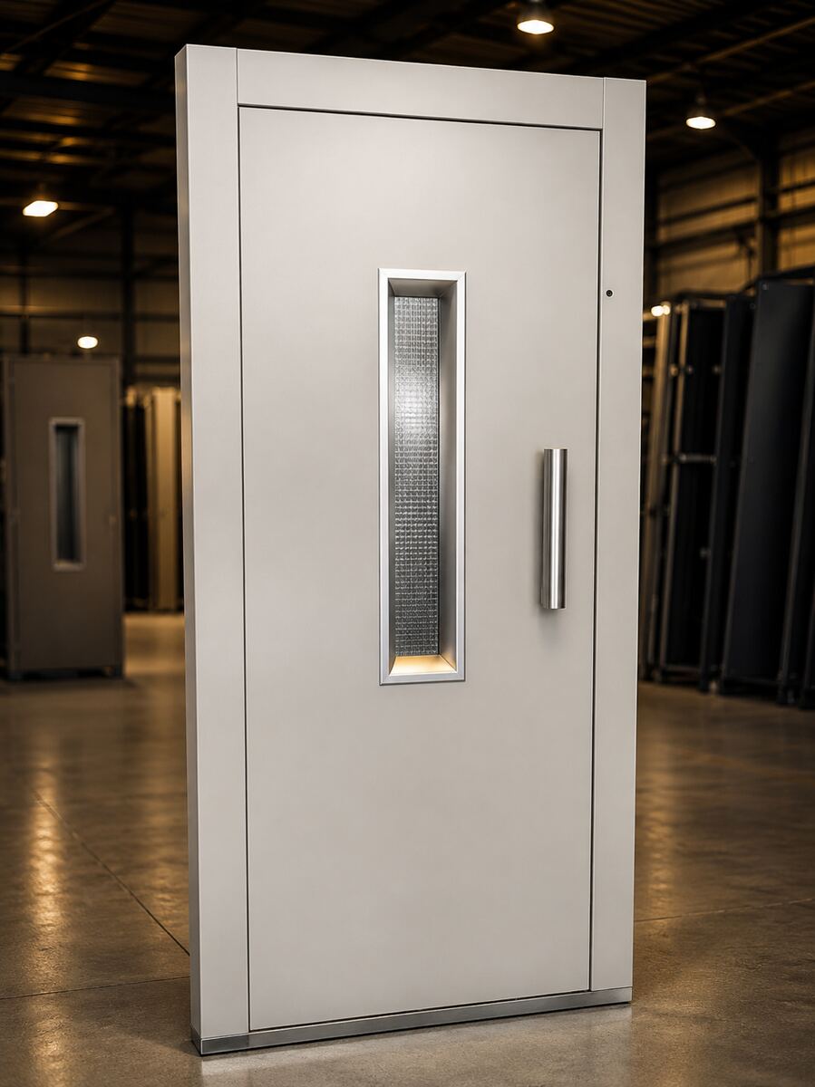 White uPVC entrance door with vertical vision panel