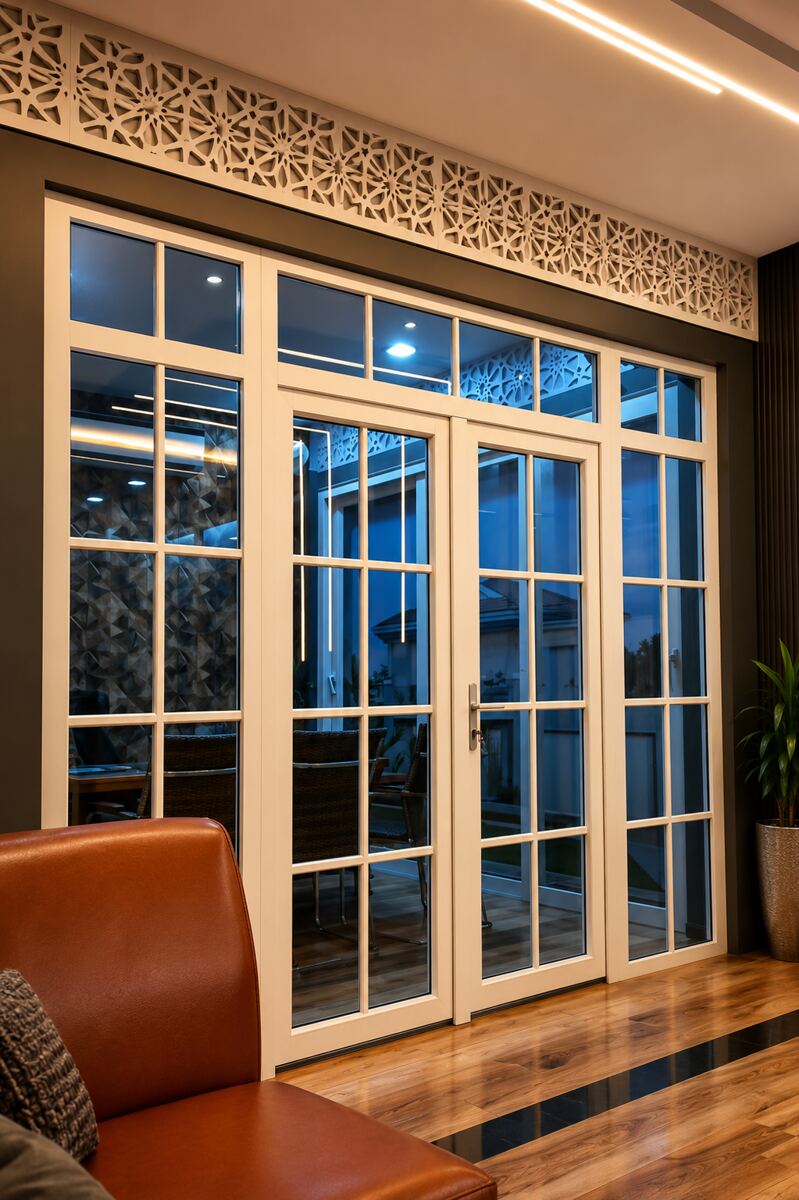 Large white uPVC casement window on a residential facade