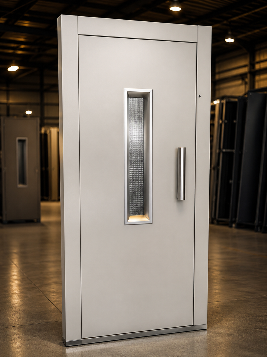 White uPVC entrance door with vertical vision panel