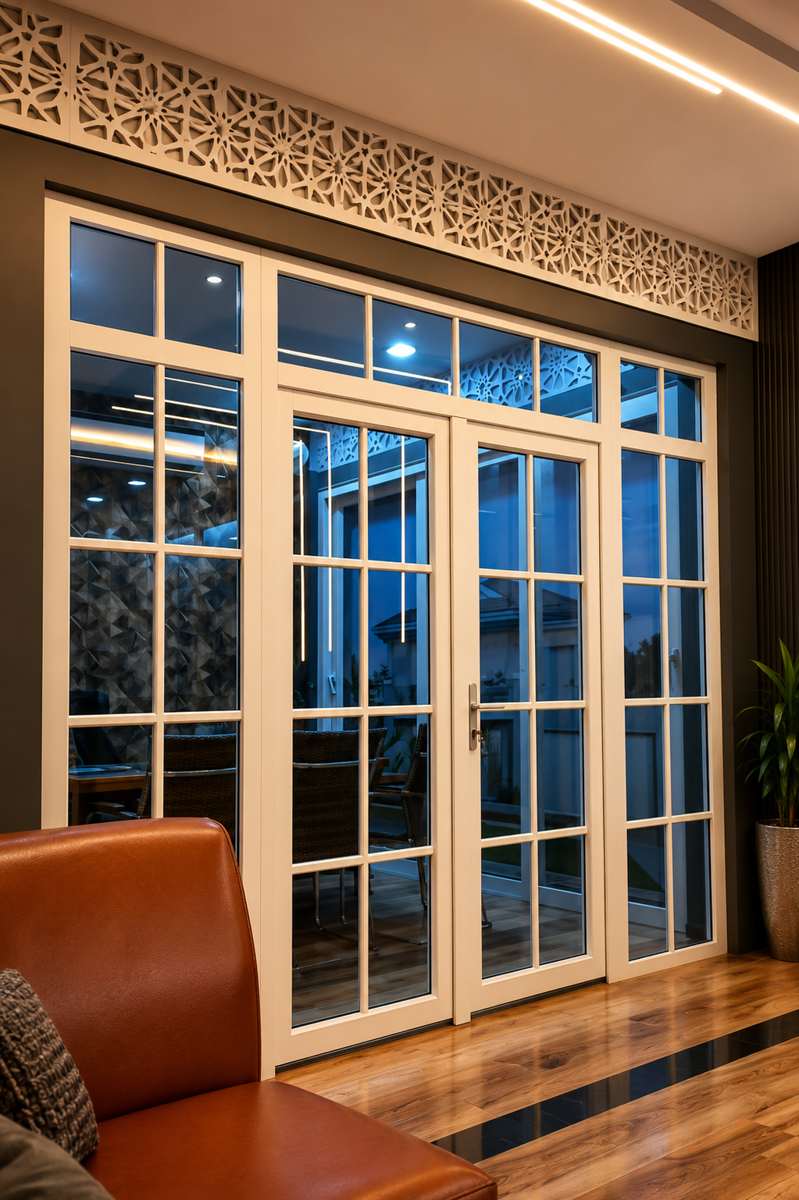 Large white uPVC casement window on a residential facade